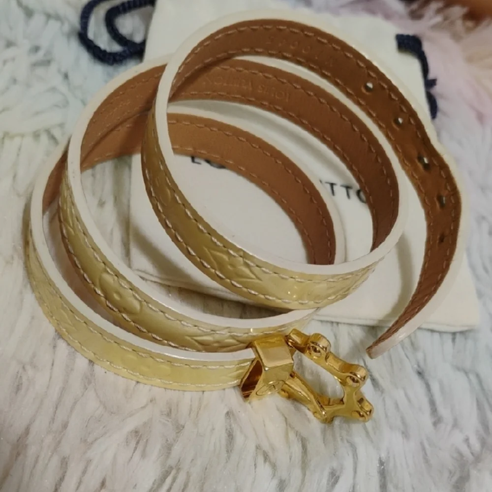 SALE! Louis Vuitton Vernis Cream Wrap Around Bracelet Gold Buckle/Box/Bag - Picture 8 of 11